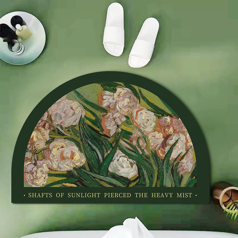 Garden Flowers Soft Diatom Mud Mat Toilet Washroom Slip-resistant Mat Oil Painting Restroom Moisture-wicking Foot Mat