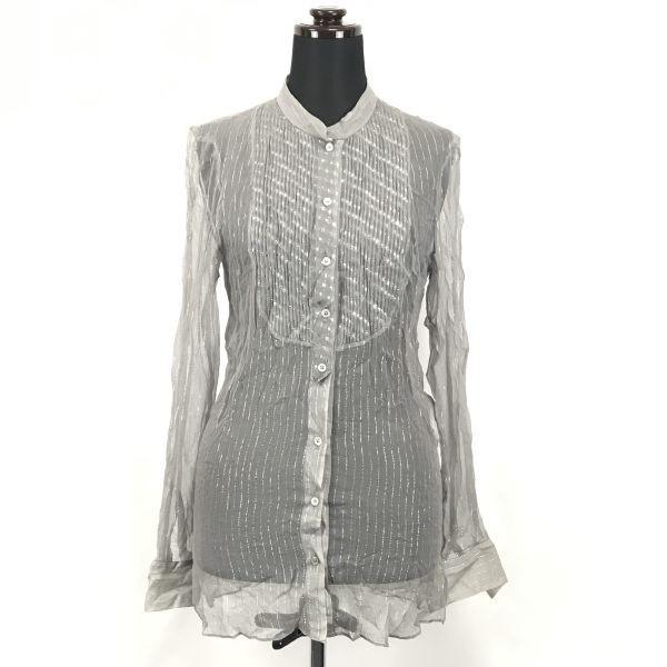 JOSEPH / 97% Silk Long Sleeve Sheer Shirt [Women’s S / 36 / Gray Stripe]