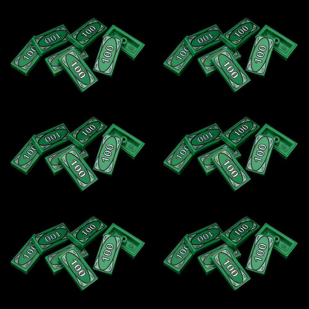 MOC 10 STÜCK 3069 Grün 100 Dollar Banknote Bedrucktes Muster Bausteine Kompatibles Zubehör Spielzeug Kinder Geburtstagsgeschenke