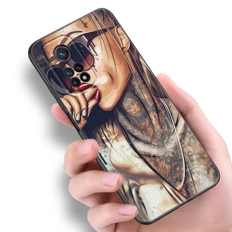 Sexy Sleeve Tattoo Girl Black Silicone Phone Case For Xiaomi Mi 9 SE 8 10T 11 12 13 Lite 9T 11T 12S 12T 13T 14 Pro 5G NE 11i 12X