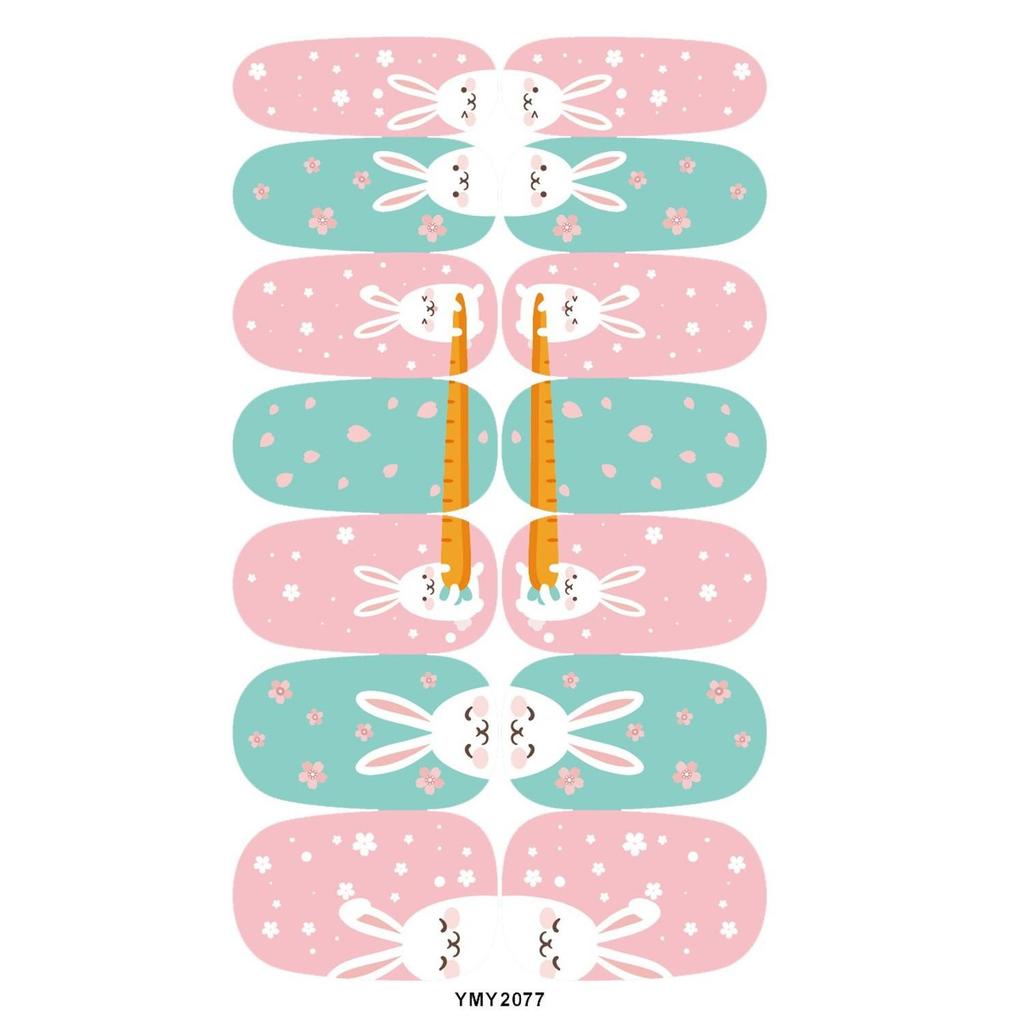 Easter Cute Rabbit Flower Nail Art Stickers - Full Cover, Waterproof, Long-lasting (YMY2073-2084)