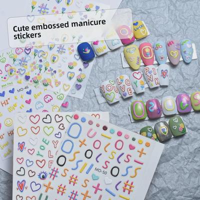 Adesivi per Nail Art Stile Dopamina: Lettere, numeri e simpatici disegni in rilievo