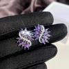 European & American Luxury Zircon Purple Flower Earrings - Korean Retro Style