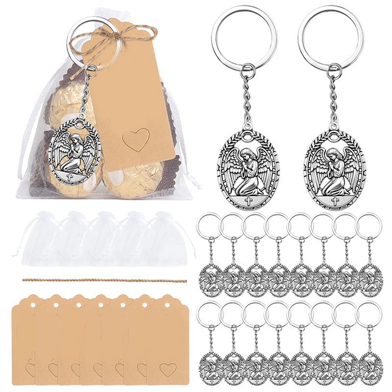 24Pcs Guardian Angel Keychain, Key Ring Baptism Pendant Keychain Gift Light Weight Alloy Decoration With Thank You Tag