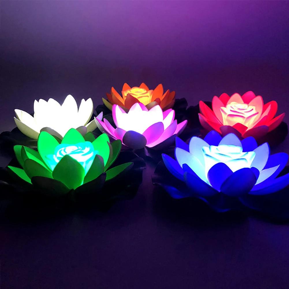 1-10pcs Artifical Floating Lotus Night Light 18cm LED Energy Saving Lotus Lamp Waterproof Garden Pool Pond Fountain Decoration