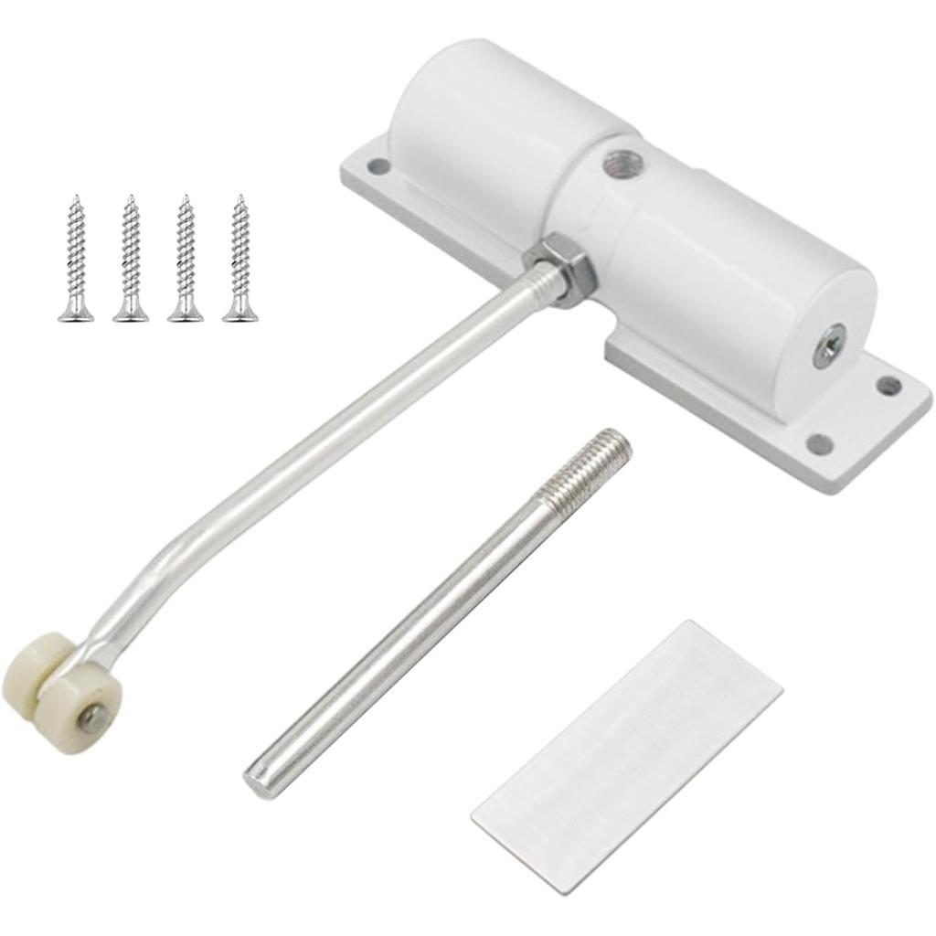 Automatic Door Closer, Zinc Alloy Safety Spring, Adjustable 30 Kg, Easy Install, White