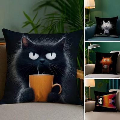 Eenvoudige kussensloop met cartoon kattenpatroon, comfortabel voor bank of bed, zijdezacht, elegant, onzichtbare ritssluiting, op maat gemaakt, decoratief.