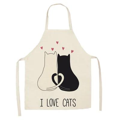 1Pcs Apron Cotton Linen Cooking Cute Cat Printed Home Sleeveless Aprons Men Women Baking Accessories Household Kitchen Supplies