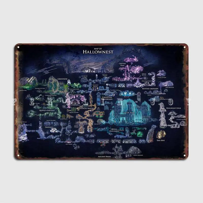 

Hollow Knight Карта Металева Табличка Бар Печера Кастомний Клуб Дім Настінний Декор Жерстяна Табличка Постери 20x30cm（7.8x11.8inch）