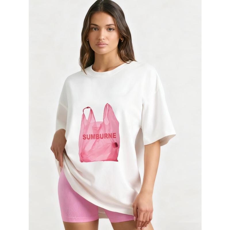 

Oversized T-Shirt Black Pink Plastic Bag Print With SUMBURNE Text Casual Streetwear Style XXXXL белый