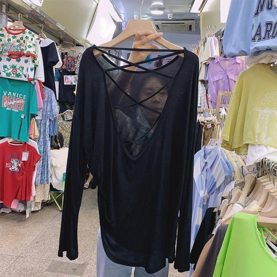 

Ажурный солнцезащитный чехол для женской летней футболки Niche Design с длинными рукавами и открытой спиной, тонкий топ 3XL чёрный