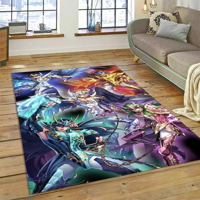 Cartoon Saint Seiya 3D Retro Anime Teppich für Schlafzimmer Wohnzimmer Zuhause Sofa Dekoration, Kinder Spiel Große Dekor Bodenmatte