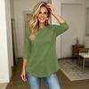 Women 34 Sleeve Crew Neck Button Solid T Shirt Top Comfortable Loose Fit Soft Fabric Casual Style Blouse for Daily Wear