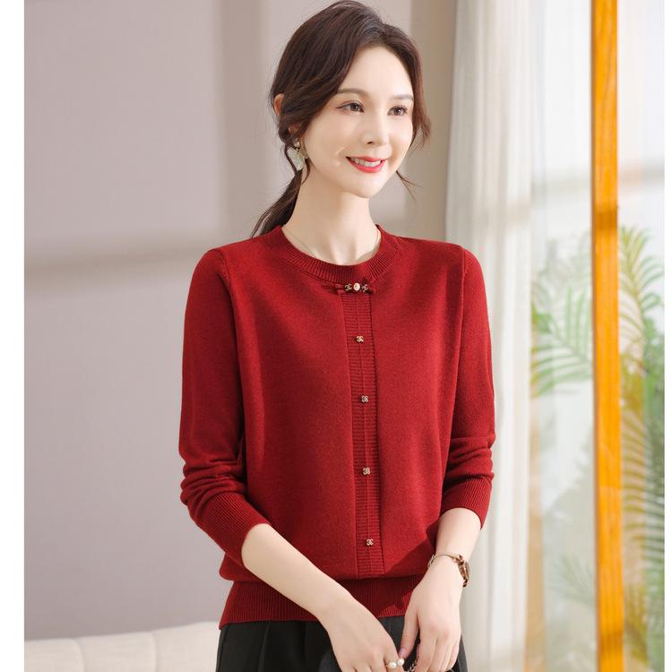 Young Mother In Autumn Fashionable Knitted Shirt Middle-aged and Elderly Women's Spring and Autumn Fashionable Sweater Noble Base Shirt Top