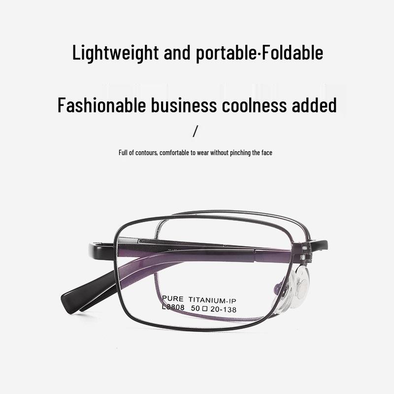 Versatile Pure Titanium Folding Eyeglasses Frame, Prescription-Ready, Anti-Blue Light, Portable & Business-Friendly