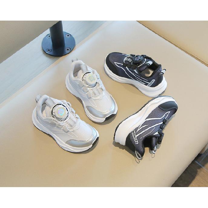 Children's Sneakers2026Spring and Autumn Boys' White Sneakers with Rotating Buttons, Girls' Running Shoes, Soft-Soled Baby Casual Mesh Shoes