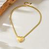 Gold Plated Herringbone Chain Necklace with Big Heart Pendant, Dainty Snake Chain Heart Choker, Minimalist Jewelry for Women Gift