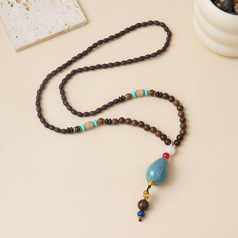 Ethnic Style Wood Necklace & Prayer Beads - Unisex Versatile Chicken Wing Wood Sweater Chain