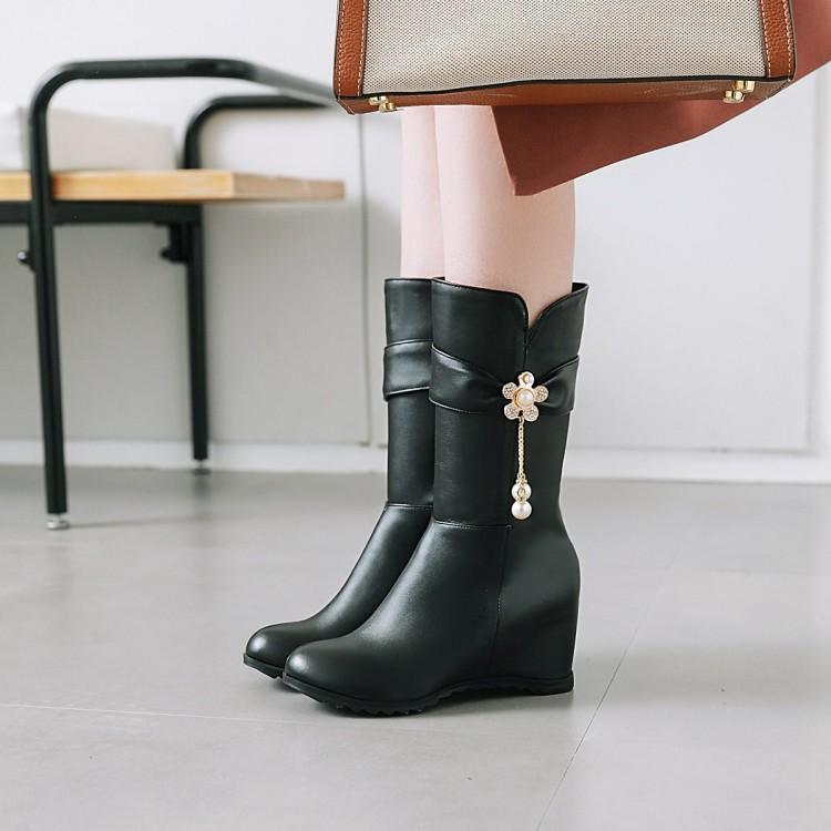 Autumn and winter new boots inner height increase Martin boots women's medium boots versatile high-heeled short boots thin flat