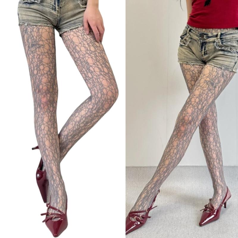 Women Lace Patterned Fishnet Tights High Waist Fishnets Leggings Net Stockings Pantyhose Thigh High Stockings Hosiery