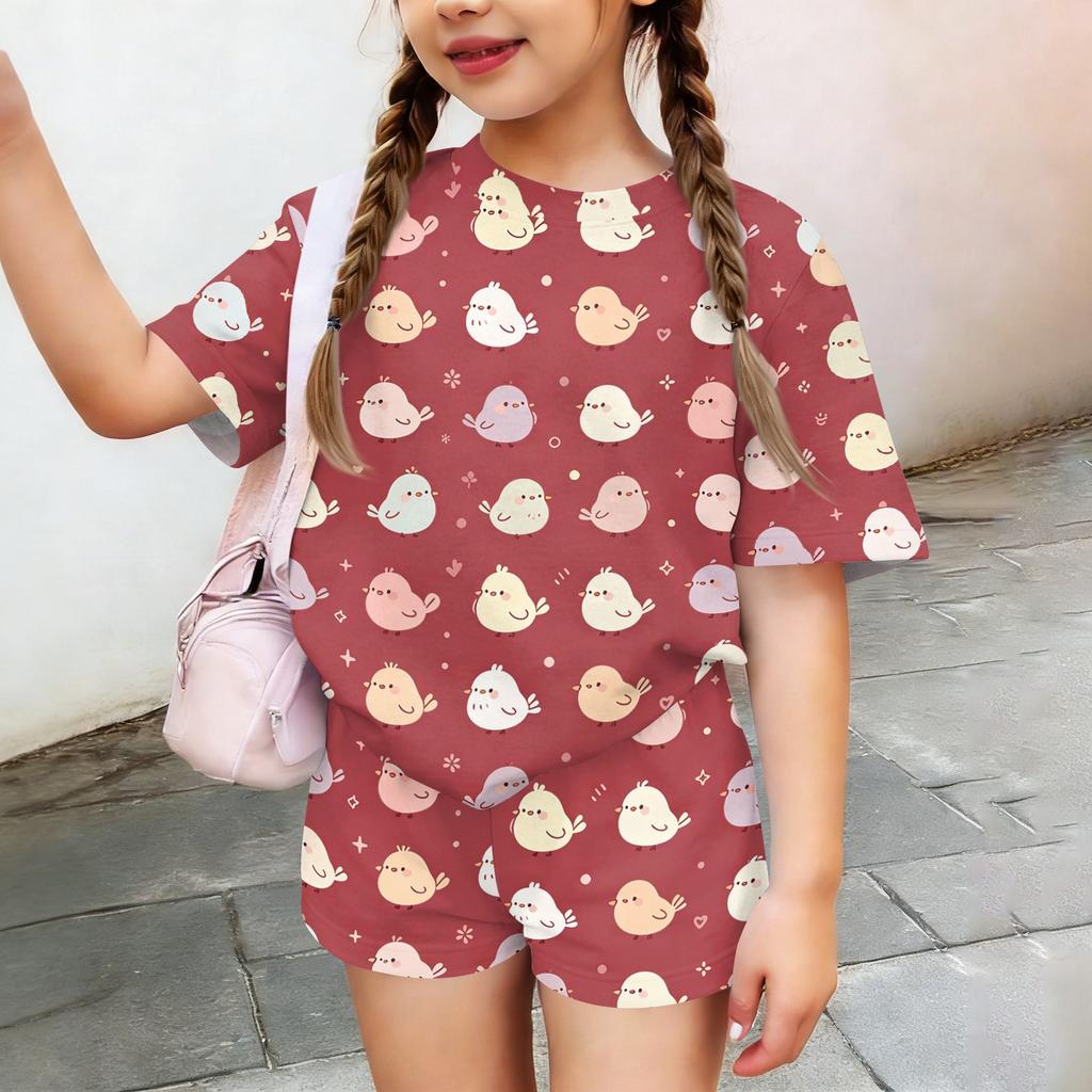 Kids Casual Short Sleeve Shirt and Shorts Set Animal Print Two Piece Outfit Lightweight Comfortable Summer Wear for Boys and Girls