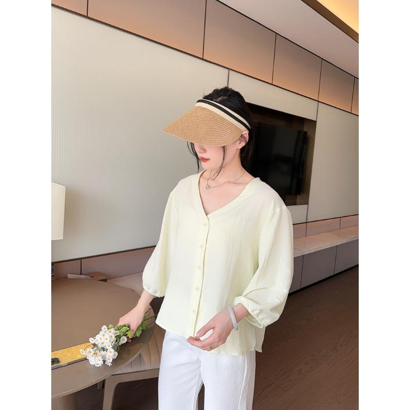 

Весенне-летняя новинка, милый и свежий кардиган с V-образным вырезом для женщин, свободный и стройнящий, универсальный короткий жакет-топ XL светло-желтого