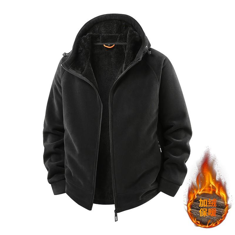 Mens Hooded Fleece Jacket Warm Thick Lined Casual Outerwear Winter Daily Wear