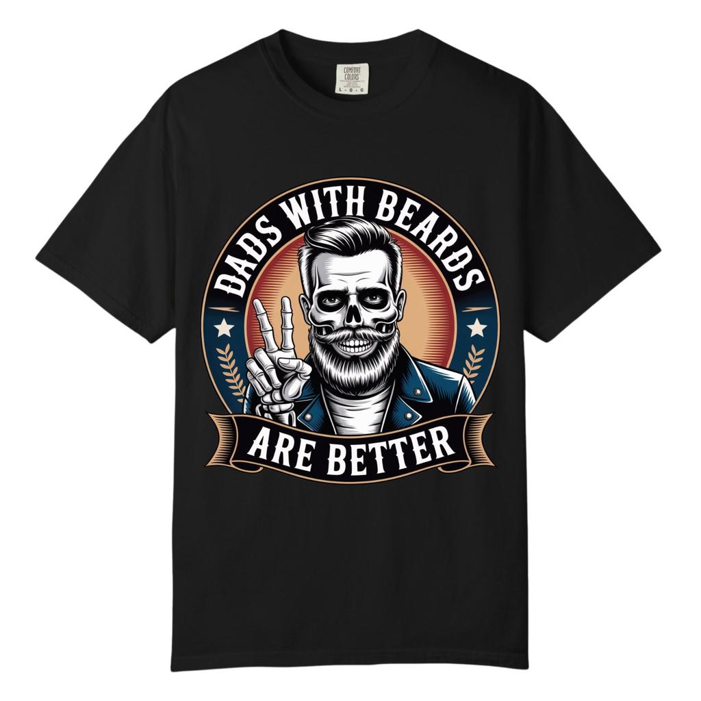 Dads With Beards Are Better Biker Skull Streetwear Shirt, Comfort Colors T Shirt