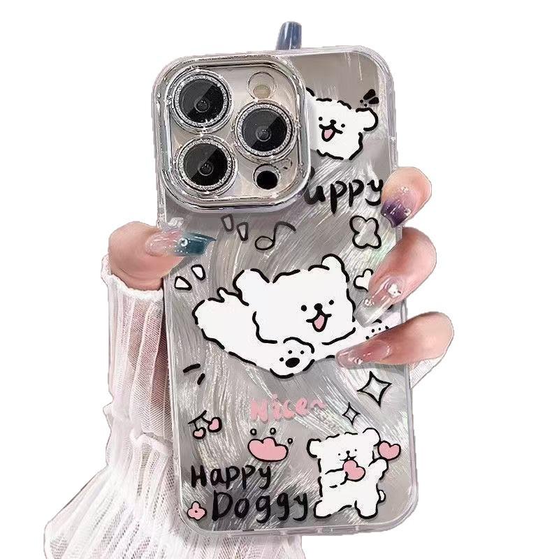 Cartoon Dirt-Resistant Yarn Flying Puppy Case for Apple 11/13/14 Pro/15/16/17 Pro Max