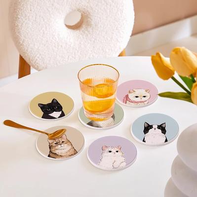 1pc Chat Tasse Tapis Vaisselle Décor Tapis de Boisson Décor de Table Tasse à Thé Pad Anti Brûlure Séchage Rapide Dur Pad Isolant Thermique 10cm