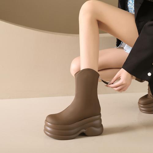 

Модные женские панк-сапоги на каблуке 9 см, модные короткие сапоги с молнией сзади, женские элегантные ботильоны на высокой платформе с толстой подошвой 39 коричневый