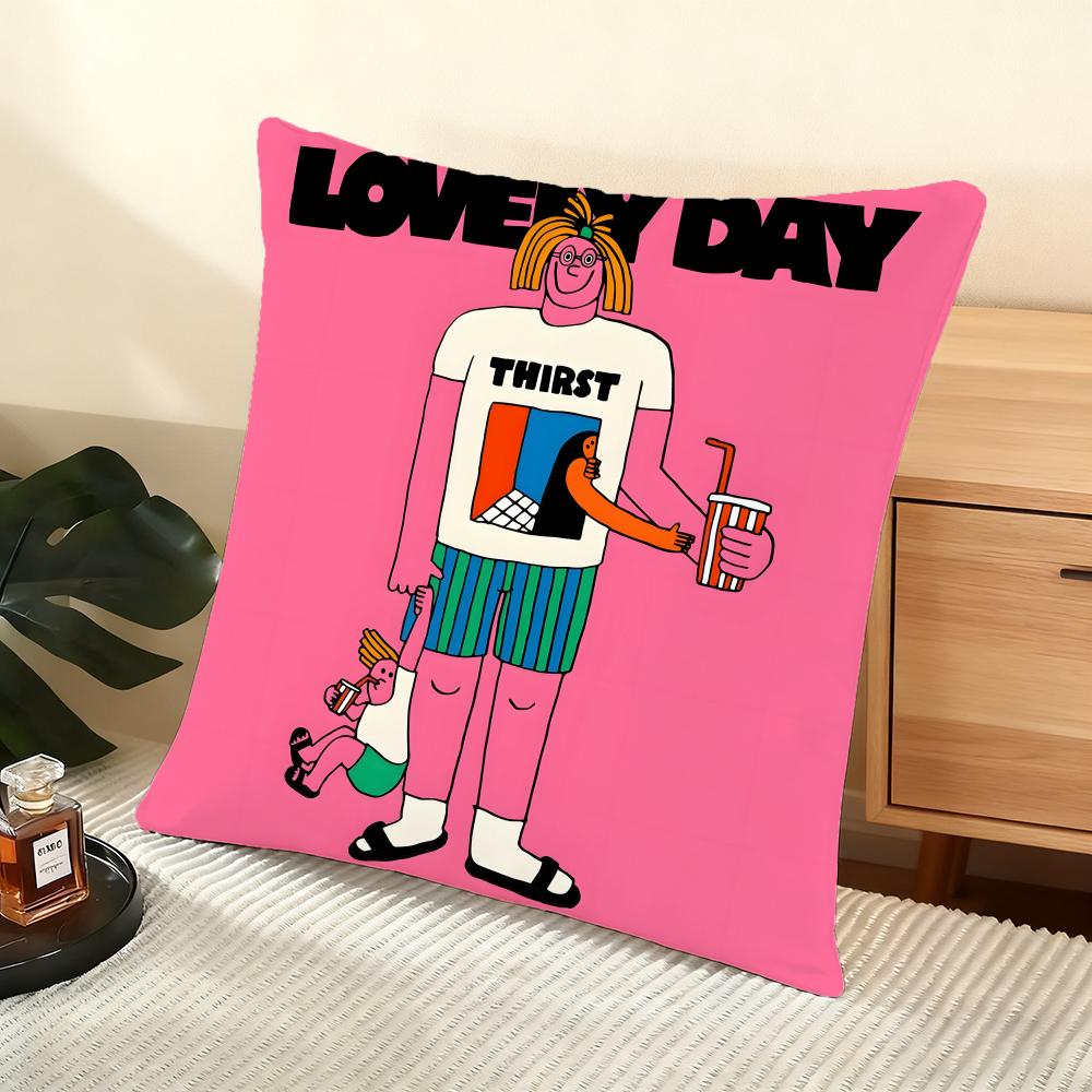 Flat Illustration Cushion Cover Silky Short Plush Home Sofa Cushion Cover - Invisible Zipper Home Decoration