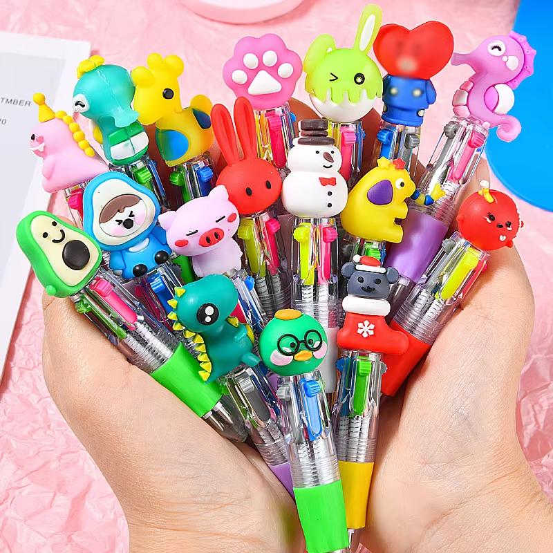 Cute Retractable Round Ballpoint Pens, Stick Construction Type, Plastic Material, for School and Office Supplies