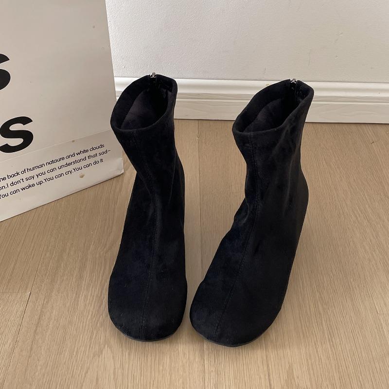 Vintage Stretch Slim Women Ankle Boots Fashion Pointed Toe Thick Heel Shoes Street Style Banquet Party Short Botas Mujer