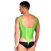 Mens Glossy Bodysuit High Cut Sleeveless Leotard One-piece Swimsuit for Sports Fitness Swimming