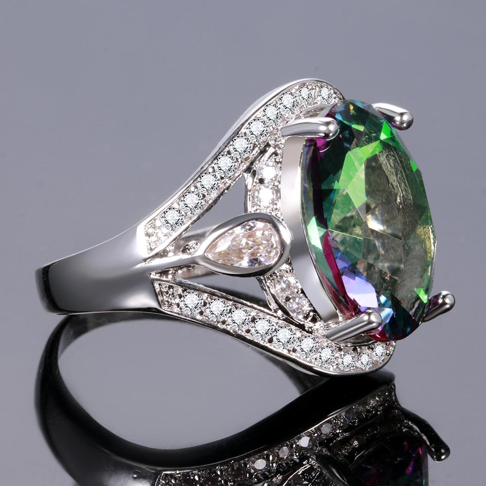 Echter Rainbow Fire Mystic Zirkonia Ring Bunter Feinschmuck Verlobung Hochzeitsgeschenk für Frauen Damen Mädchen