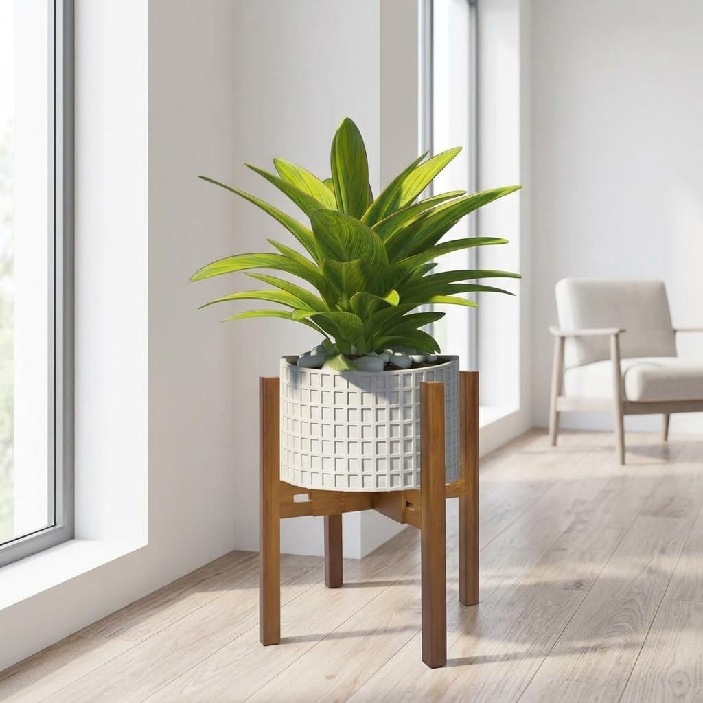 Adjustable Bamboo Plant Stand For Indoor Potted Plants Natural Material Durable Design