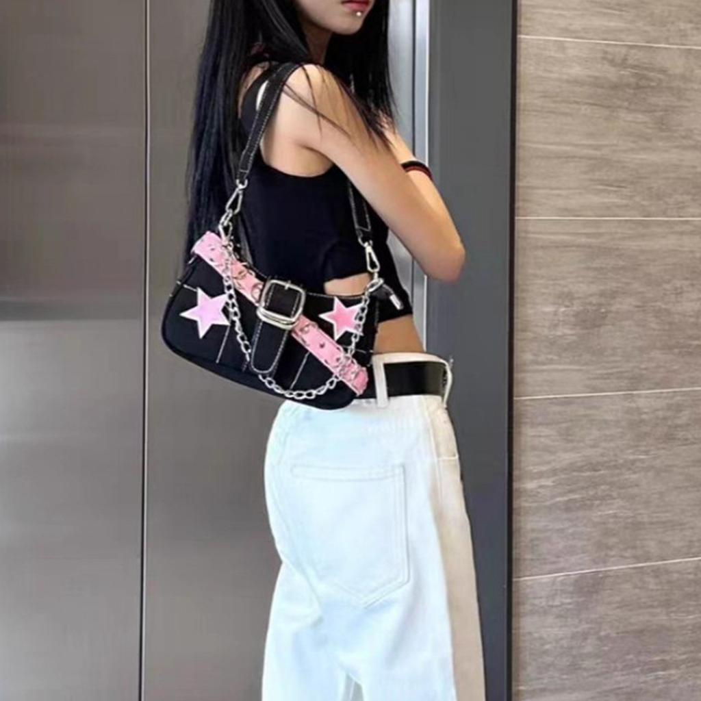 Lokomotivveske Design Kul Kjekk Flerlommers Svart Allsidig En Skulder Crossbody-veske Farge Spicy Girl Kjedeveske