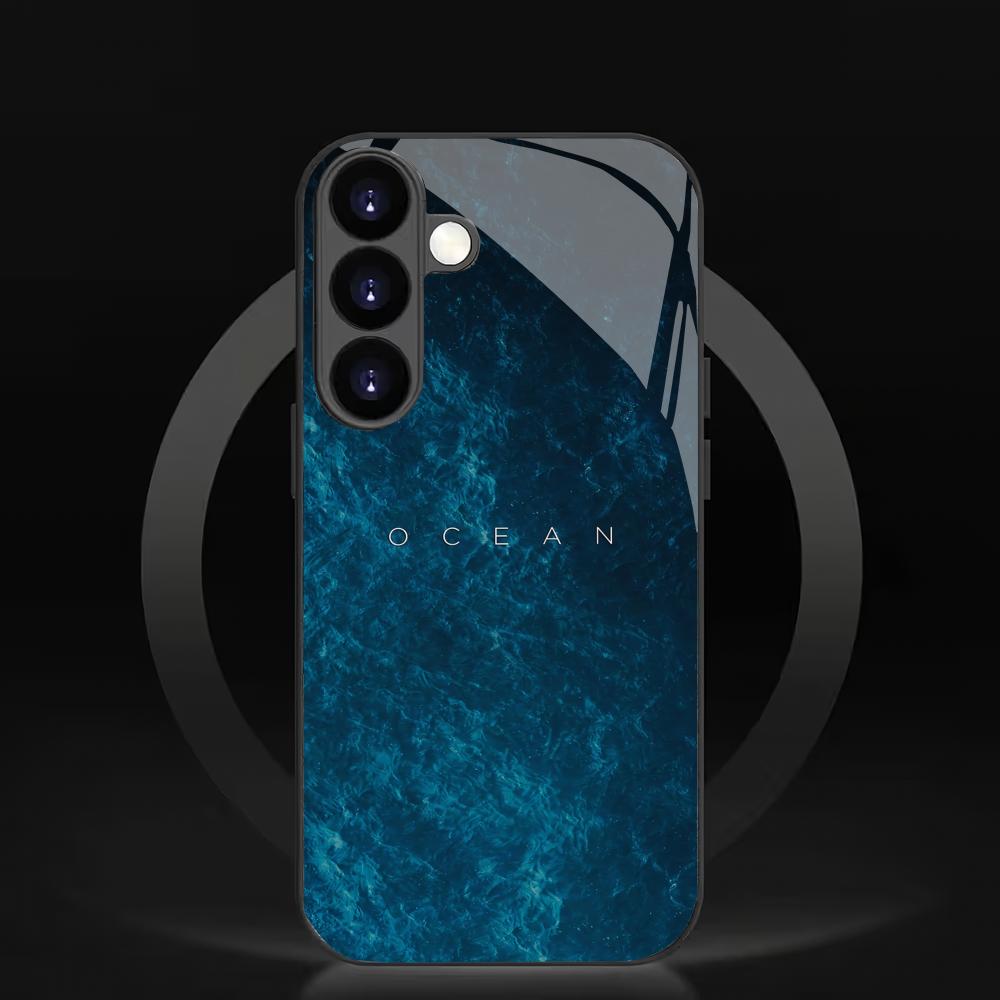 Blue Ocean Tempered Glass Phone Case Suitable for Samsung Galaxy S26 S25 S24 S23 S22 S20 FE/Ultra/Plus Shockproof Back Cover