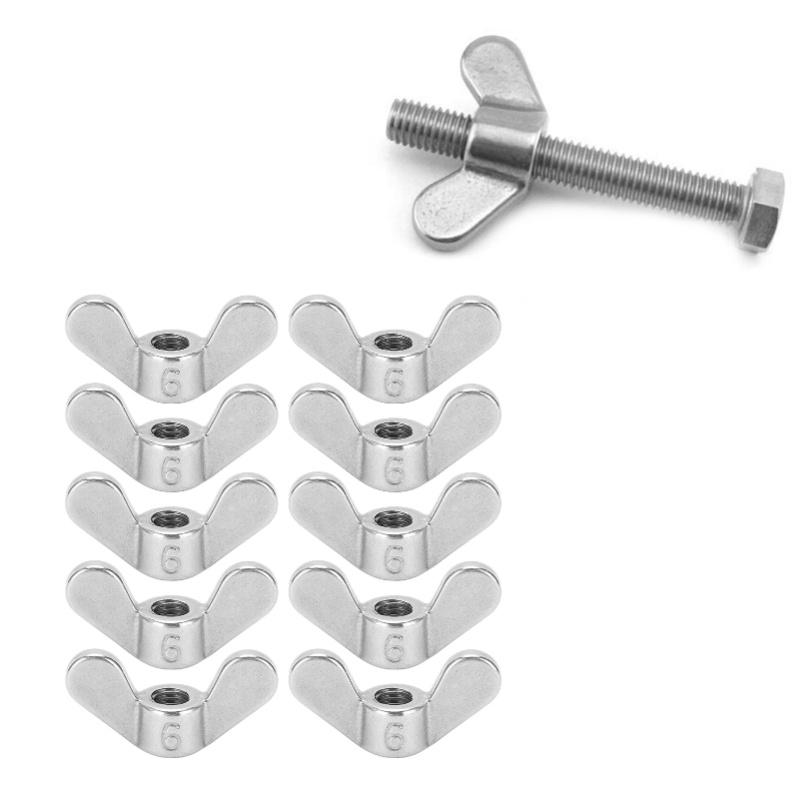 10Pcs Wing Nuts 304 Stainless Steel M6 Butterfly Fastener Parts Assorted Kits For Machinery