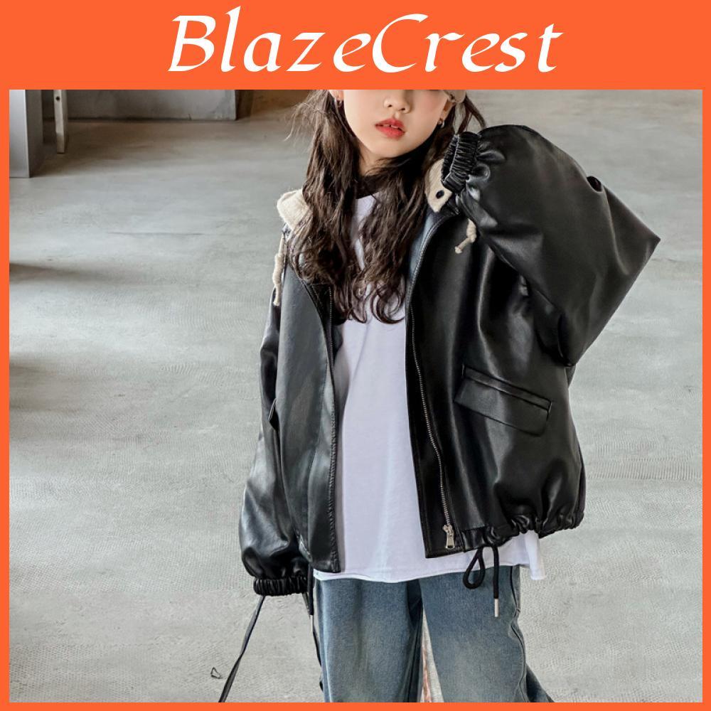Winter And Girls Autumn Coat New Style Midlarge Childrens Western Style Loose Spring And Autumn Leather Jacket Girls Allmatch Hooded Biker Suit