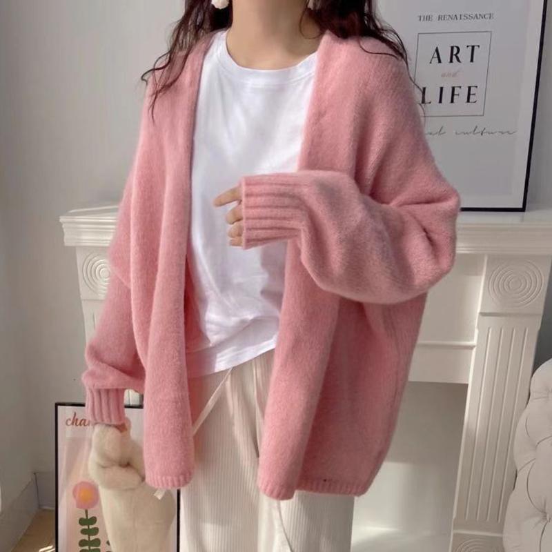 Autumn and Winter Balloon Sleeve Knit Cardigan Women Korean Solid Color Loose Sweater Coat Woman Lazy Wind Soft Warm Cardigans Ladies