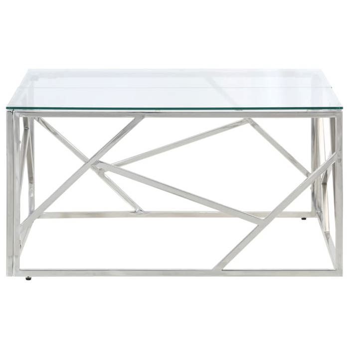 VidaXL Coffee Table Silver Stainless Steel and Tempered Glass 349945