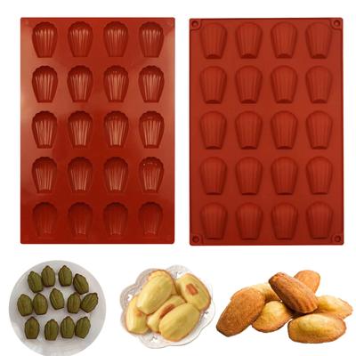 20  Cavity Madeleine Pan, 2Pcs Nonstick Silicone Madeleine Molds, Sh-ell Shape Baking Cake Mo-ld Pan