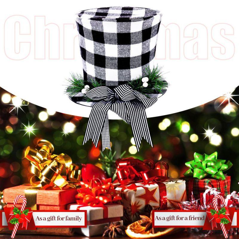 Christmas Tree Topper Fabric Decor Retractable Top Hat Christmas Treetop Star Decorations With Bow-knot Ribbon For Home Decor