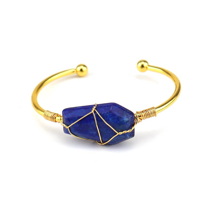 Handmade Gold Copper Wire Winding Natural Crystal Hexahedron Bracelet Bracelet Bracelet Rough Stone Crystal Bracelet B22 pure natural
