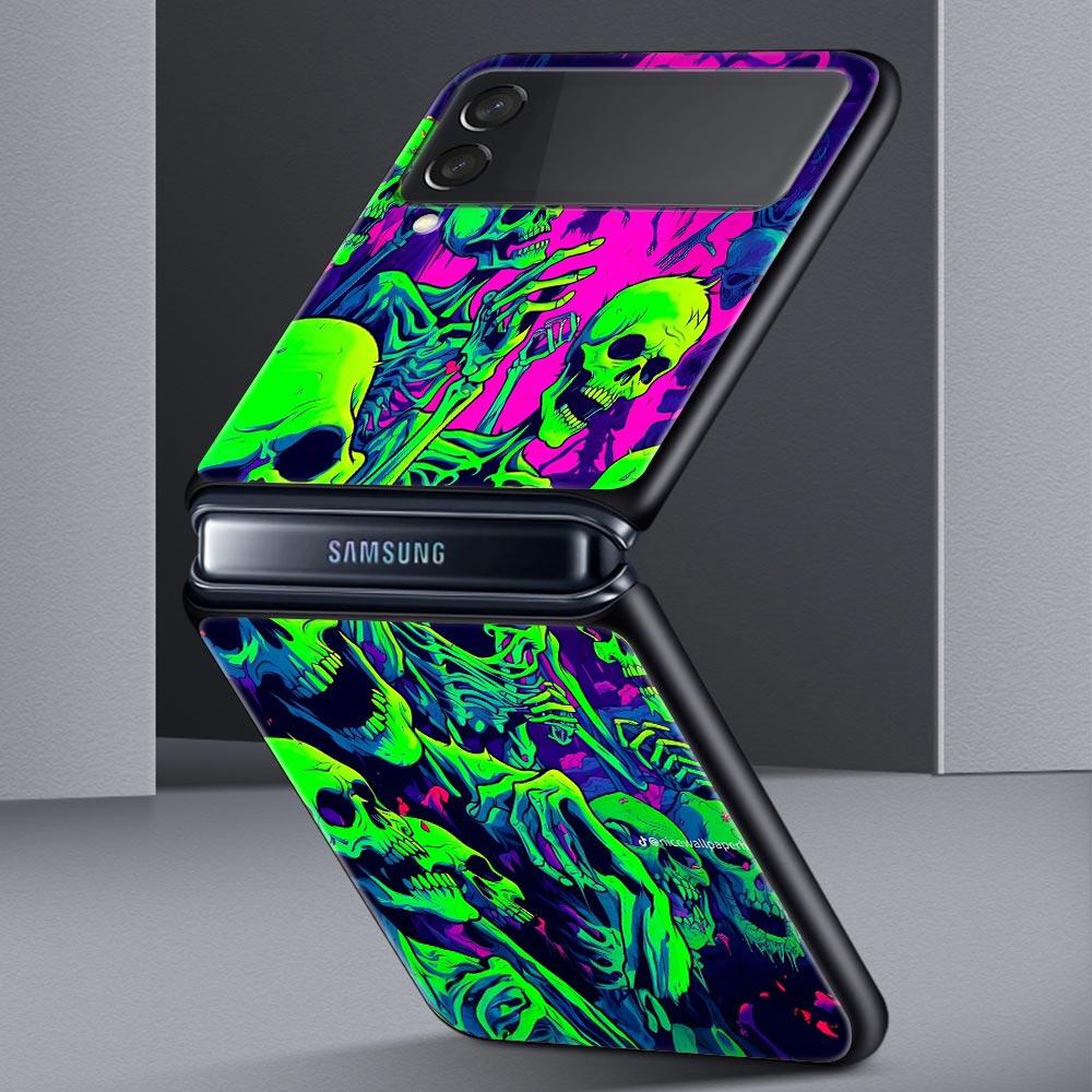 Skeleton Skull Hard PC Phone Case For Samsung Galaxy Z Flip 7 6 5 4 Black Cover For Galaxy Z Flip 3 Foldable Shell Fundas Capas