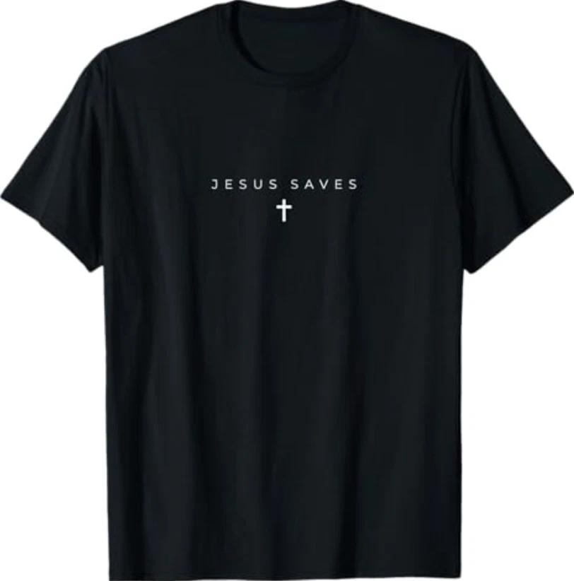 Jezus Zbawia Krzyż Subtelny Chrześcijański Minimalistyczny Religijny T-shirt Wiary