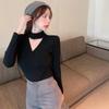 Sexy Fashion Cross V-neck Knitted Bottoming Shirt Women's Pullover Slim Fit Casual Sweater Autumn Winter Turtleneck Inner Top Solid Simple Clothing