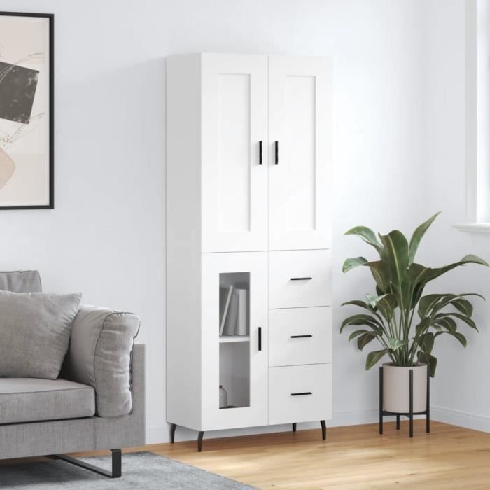 VidaXL Buffet haut Blanc 69,5x34x180 cm Bois d'ingénierie 3199953